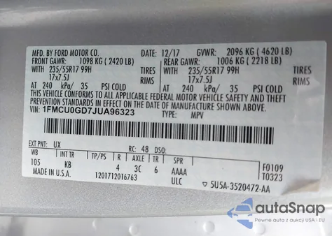 2018 Ford Escape Se from USA, damaged, VIN 1FMCU0GD7JUA96323